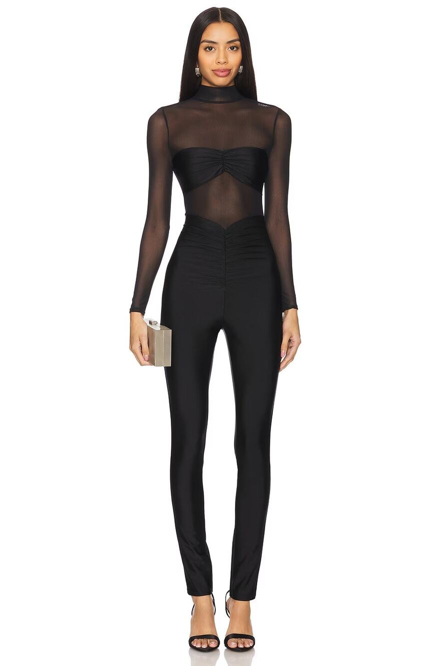 SEROYA Brietta Catsuit Jumpsuit Bandeau Sheer Mesh Party Cocktail Evening Fall L